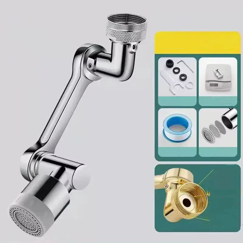 AquaTwist™ 1080° Rotating Faucet Sprayer – Universal Metal Tap Extender with Aerator Nozzle & 22/24mm Adaptor